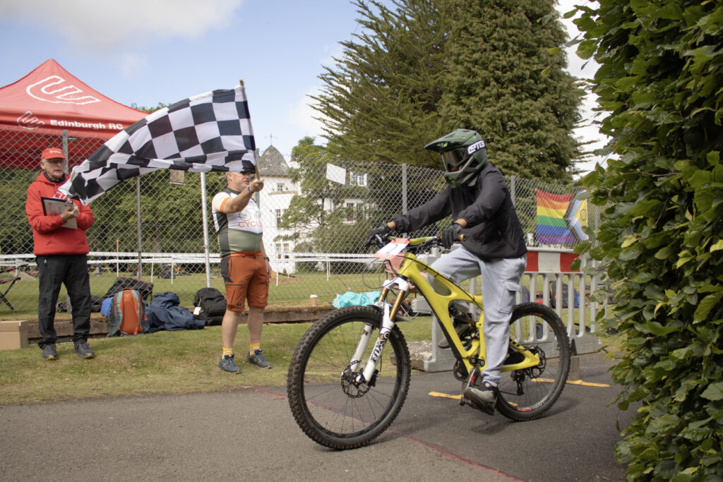 Finish line at the Edinburgh Schools Mountain Bike Championship