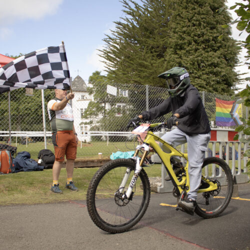Finish line at the Edinburgh Schools Mountain Bike Championship